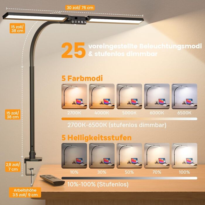SIBRILLE Dual-Head LED Desk Lamp - Dimmable, Adjustable, RGB, Eye Protection for Office & Home