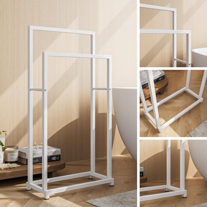 Підставка для рушників, тримач для рушників, стійка для рушників на 3 рейки, для ванної кімнати, сталева, 2 яруси (білий)