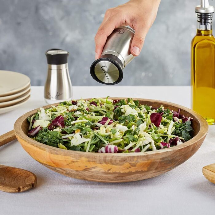 Набір соляної та перечної соліровки зі скла та нержавіючої сталі з написом Salt, Pepper, об'єм 118 мл (кожен)