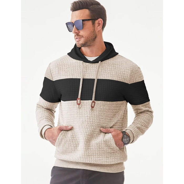 Чоловічий худі з капюшоном, теплий світшот з довгими рукавами, кольоровий блок, A Pergament, розмір S