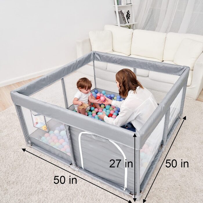 PandaEar Playpen for Baby - Large Baby Playard, Folding Baby Pen, Kids Fence, Stable Baby Gate Playard with Soft Breathable Mesh for Indoor/Outdoor Use, 127cm x 127cm
