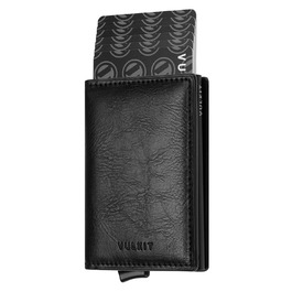 Чоловічий гаманець-кардхолдер VULKIT з натуральної шкіри, RFID захист, чорний Crazy Horse