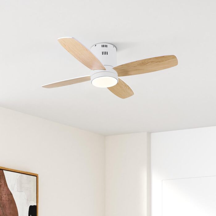 Стеляний вентилятор Ohniyou з підсвіткою та пультом дистанційного керування, 96,5 см (38 дюймів), з керуванням через додаток, тихий, регульований, для спальні, тераси, внутрішнього та зовнішнього використання, білий, сучасний