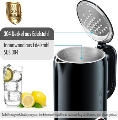 Електричний чайник ForMe з нержавіючої сталі, 1,7 л, регулювання температури 40-100°C, LED дисплей, функція підтримання тепла, BPA Free