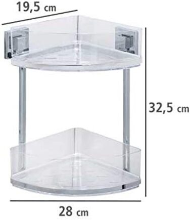 WENKO Vacuum-Loc® Bathroom Corner Shelf Quadro Duo, No Drilling Required, with 2 Shelves, Rust-Proof Stainless Steel Holder with Removable Plastic Tray, Easy-to-Clean Shower Shelf, 28 x 32.5 x 19.5 cm