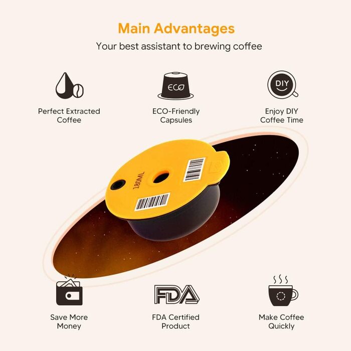 RECAFIMIL Reusable Coffee Capsules, Compatible With Tassimo, Coffee Filter (60 ml + 180 ml)