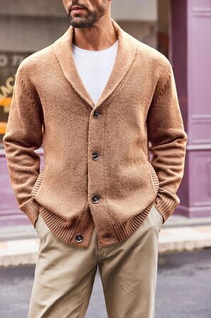 Чоловіча в'язана куртка Runcati з коміром-шарфом, стильна, на ґудзиках, зимова, з рельєфним в'язанням, XL, хакі