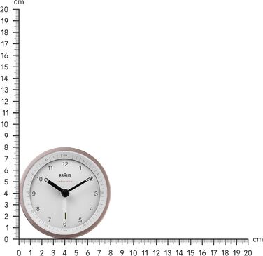 Classic analog radio alarm clock by Braun for the Central European Time zone (CET/GMT+1) with snooze function, lighting, quiet movement, crescendo alarm in white and rose, model BC07PW-DCF