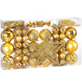 DEUBA® Новорічні кулі 66 шт. Ø 3-6 см, пластик, матові та глянцеві, прикраси для ялинки, золоті