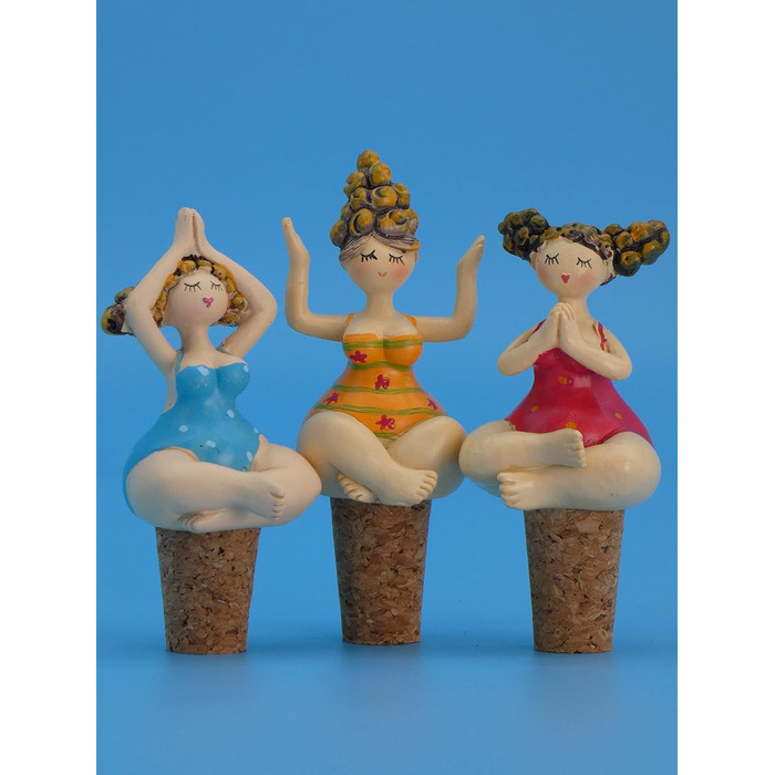 Pommerntraum | 3-Piece Set Bottle Stoppers Bottle Corks Wine Stoppers Yoga Ladies, Nanas, Yoga Figures, Yoga Women, Mermaids