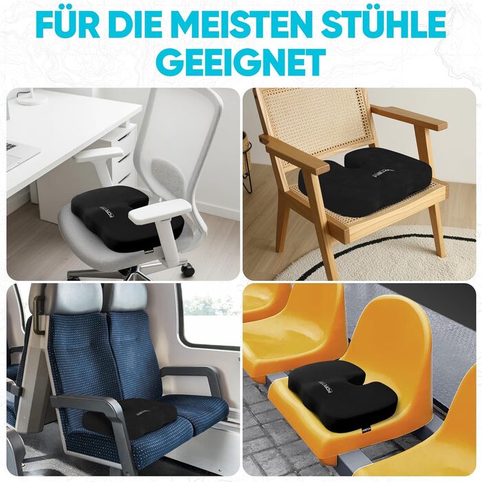 Крісло-подушка FORTEM з Memory Foam: для офісу, геймінгу, авто. Зручне, з антиковзким покриттям, чорний велюр, великий розмір