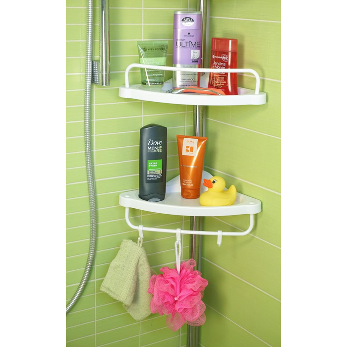 stardis Telescopic Corner Shelf, Stainless Steel, Rust-Proof with 4 Shelves, Shower Shelf, Telescopic Shelf for Shower, Bathroom, Shower Shelf, Height Adjustable from 120-300 cm, White