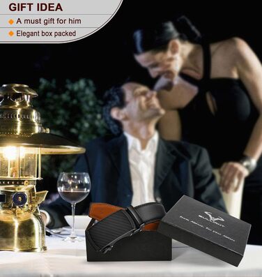 Чоловічий шкіряний ремінь BULLIANT з автоматичною застібкою-разом, ширина 35 мм, регульований розмір 110 см, чорний