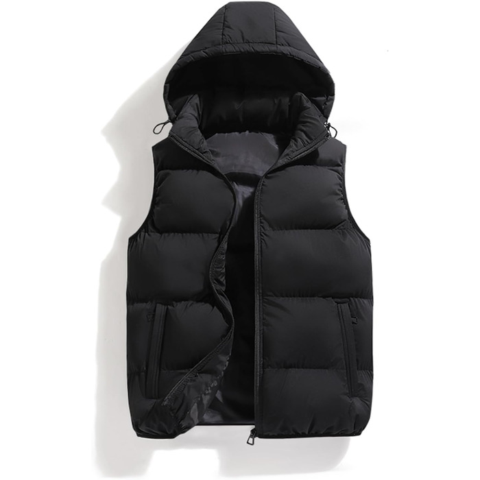 Чоловіча зимова жилетка Hathaway з капюшоном, тепла, без рукавів, на блискавці, чорна, XL