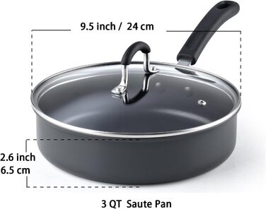 Cook N Home 02597: Професійний набір посуду з анодованого алюмінію, скло, чорний (антипригарне покриття)