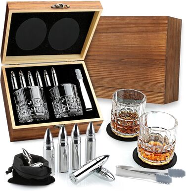 Набір віскі Sovyime: 2 склянки та 6 каменів для віскі. Подарунок для чоловіків, на день народження, річниця, для партнера, батька