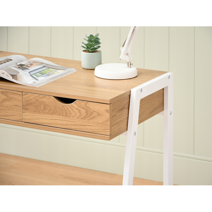 Прямокутний письмовий стіл Mebel-Partner 100 x 45 x 75 см, білий/золотий дуб