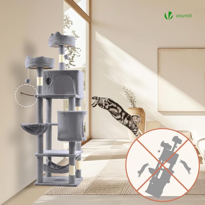 Котячий будиночок Vounot Kratzbaum Kein: стійкий котячий будиночок з платформами, 88 см (сірий, XXL)