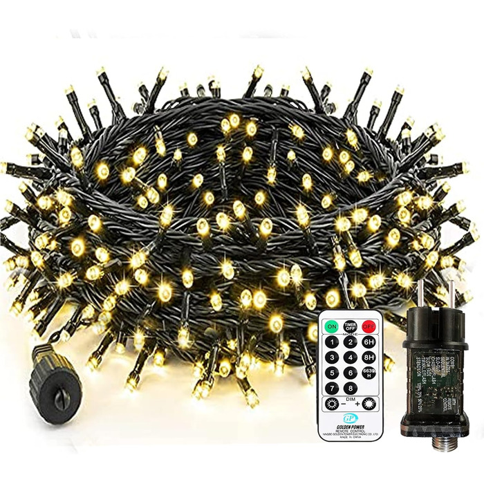 LED гірлянда на батарейках для дому та вулиці, 100 LED, з пультом, таймером, IP65, 25м, тепле світло