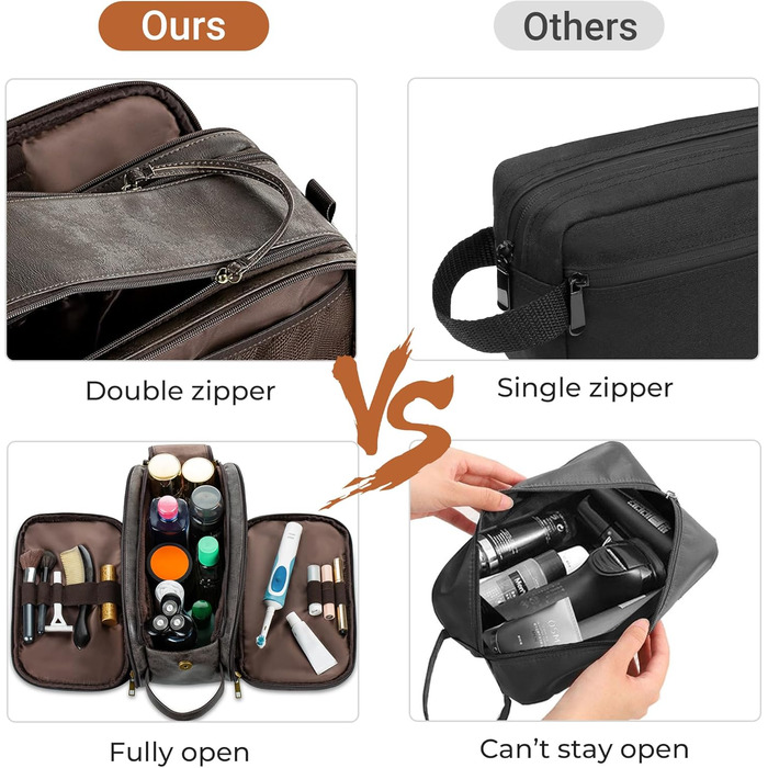 Чоловічий туалетний набір Elviros, подарунок для чоловіків, водонепроникний з PU-шкіри, велика кишеня для подорожей, бізнесу, спорту, ванної кімнати, темно-сірий, розмір L, 30,5 x 17 x 18 см