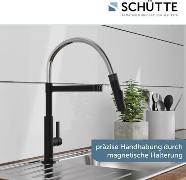 Кухонний змішувач SCHÜTTE 79147 MIAMI з висувною насадкою, поворотним гусаком 360° та Soft Touch, для раковини (хром/чорний)