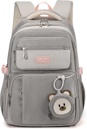 Шкільний рюкзак для дівчинки Makukke, водонепроникний, 5 клас, 30L, великий об'єм, сумка для школи, дитячий рюкзак з брелоком, зелений (сірий)