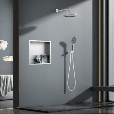 KINKIBOS Wall Niche Shower Stainless Steel, No Tiles Required, Recessed Shower Niche 30 x 30 x 10 cm, Shower Niche Single Shelf Storage