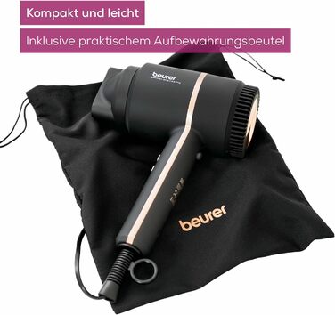 Фен Beurer HC 35 з іонізацією, чорний: потужний, з насадкою, LED-дисплей, для блискучого волосся