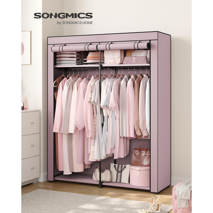 SONGMICS Storage Cabinet, Portable, with Hanging Rod, Foldable, Wardrobe, Bedroom, Office, 140 x 43 x 174 cm, RYG02GY (Violet-Lavender)
