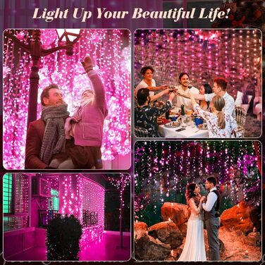 Ланцюжок LED-ліхтарів Yizhet 3x3м, 300 LED, тепле біле світло, IP65, 8 режимів, для декору вечірки, шлюбу, Різдва, тераси (рожевий)