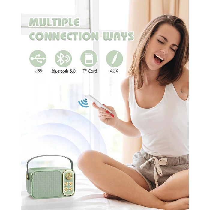 Караоке машина з 2 мікрофонами, портативна Bluetooth колонка для дітей та дорослих, 7 голосових ефектів, ідеально для вечірок та свят (зелена)