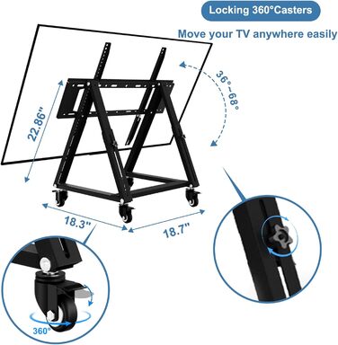 Мобільна підставка для телевізора з колесами, регульована по висоті, VESA 900x600, до 65 дюймів