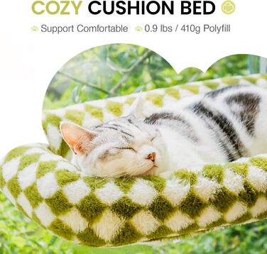 EWOOFUN Large Cat Hammock Hanging Bed for Window - Detachable Thick Cover - Foldable, Stable, 4 Strong Suction Cups, Holds 18kg (White), (Green, L)