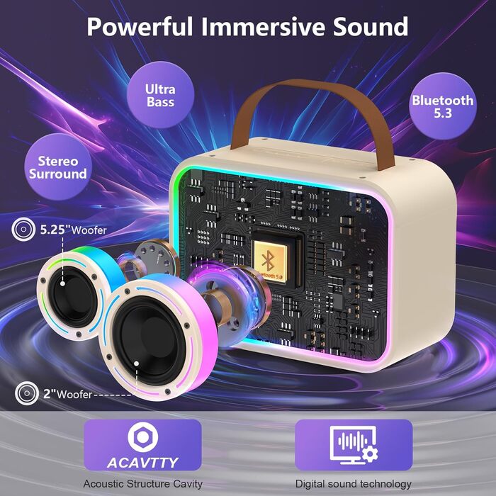 Караоке машина JYX з 2 бездротовими мікрофонами, портативна Bluetooth колонка для дорослих та дітей, PA система, підтримка TF картки/USB, AUX вхід, TWS для вечірок (D30)