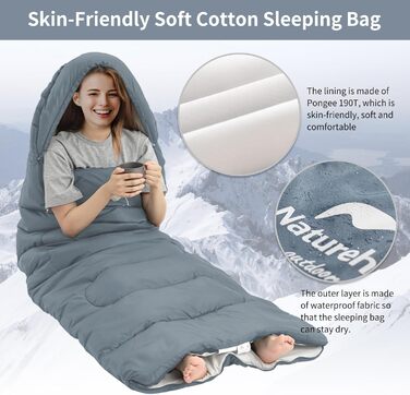 Naturehike Sleeping Bag with Hood - Camping Blanket Sleeping Bag - Lightweight & Comfortable - Ideal for Outdoor Adventures & Travel - Marine Blue (7~11°C)