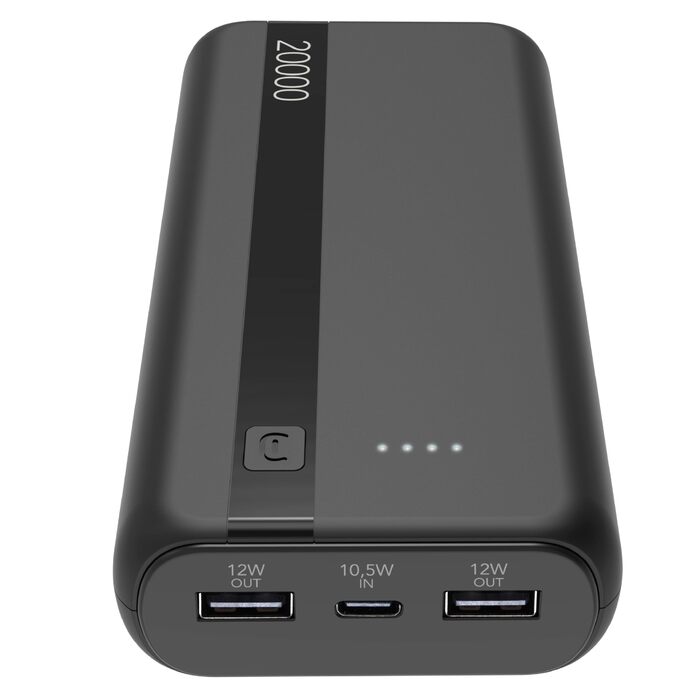 Power Bank Cellularline 20000 mAh з USB-C та 2x USB-A, Чорний – Зовнішній акумулятор для швидкої зарядки