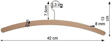 HAGSPIEL Clothes Hanger made of Beechwood, Simple Hanger Raw, 42 cm long, very space-saving, with galvanized screw hook. Made in Austria (EU) (90, Standard raw)