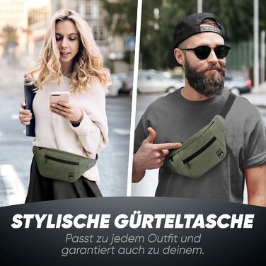 RUVO® Поясна сумка через плече для чоловіків та жінок | стильна сумка на пояс з 4 відділеннями на блискавці | підходить для будь-яких активностей, оливковий колір