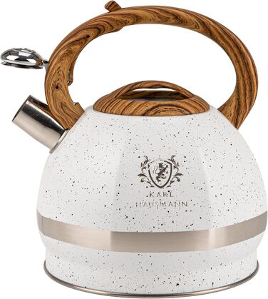 Чайник для води Induktion Karl Hausmann 3L з білого мармуру - автоматичний свисток, нержавіюча сталь, підходить для всіх типів плит