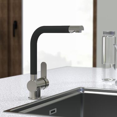 Змішувач кухонний SCHÜTTE RIO 360° з високим виливом, чорний матовий (нержавіюча сталь), для однієї/двох мийок