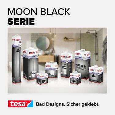 Диспенсер для мила tesa Moon Black, матовий чорний, сатиноване скло, 200 мл, настінний, без свердління, для ванної кімнати у стилі лофт та модерн