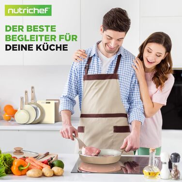 Набір посуду NutriChef 75 предметів антипригарний керамічний з аксесуарами, ножі, кремово-коричневий