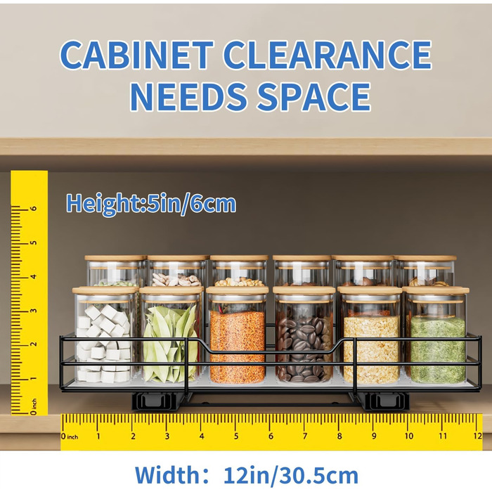 AIRUJIA Pull Out Spice Rack, 2-Tier Dish Cabinet Organizer, Spice Rack Cabinet, Spice Rack, Lift-up Sink Shelf, Spice Organizer for Kitchen, L26.4*W23.2*H23CM (L27*W32.2*H6CM - Single Layer)