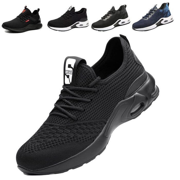 Чоловічі робочі черевики з металевим підноском, спортивні, дихаючі, чорні (44 EU)