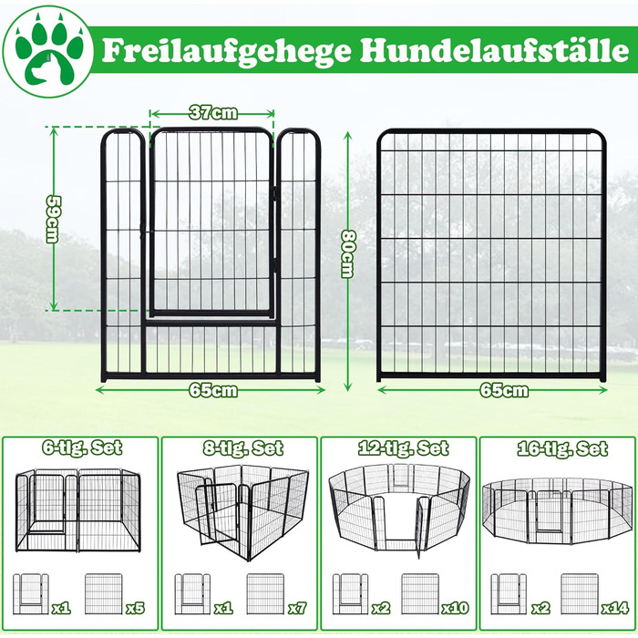 Набір вольєрів для собак SUBTLETY (6 шт.) з дверима та ґрунтовими анкерами. Freilaufgehege, загородження для собак, вольєр для цуценят, портативний вольєр для тварин, для саду та кемпінгу. Стійкий до погодних умов.