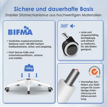 Офісне крісло Hinode з підйомними підлокітниками, функцією гойдання, поворотне на 360°, регульоване по висоті, ергономічне крісло для дому та офісу з дихаючою сіткою, до 150 кг (Блакитно-зелене, Стиль 1)