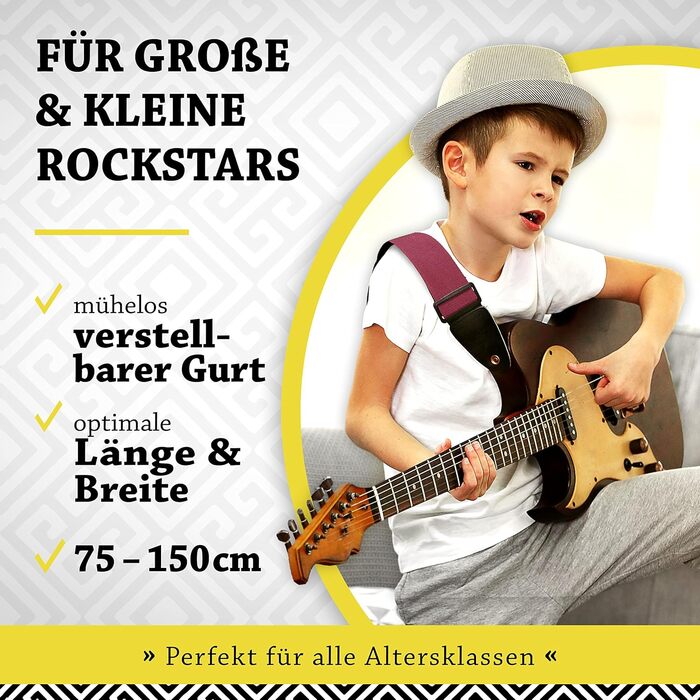 Гітарний ремінь Belfort® для електрогітари, акустичної гітари, класичної гітари, бас-гітари та укулеле. З мікрофібри, з електронною книгою (червоний)