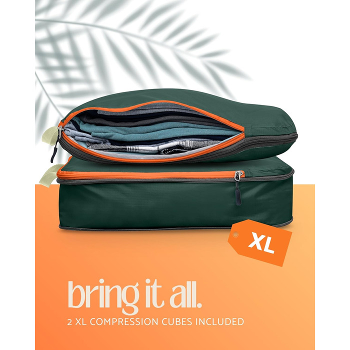 Набір органайзерів для подорожей Trippped Travel Gear: 7 шт., великий розмір, компресійні, для одягу (зелений/помаранчевий)
