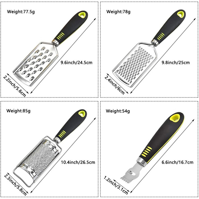 Набір терок для сиру та овочів з нержавіючої сталі, 4 шт. (великі, середні, дрібні, цитрусові)