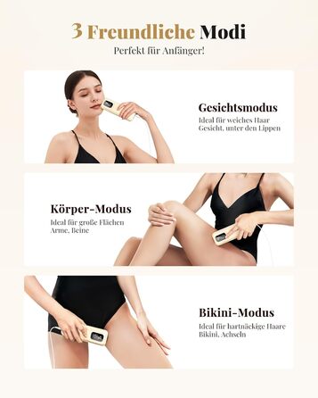 Пристрій для епіляції IPL Laser - Безболійний пристрій для видалення волосся IPL з 9 рівнями інтенсивності, 999,900 світлових імпульсів для дому, тіла, обличчя, зони бікіні та пахв (Бежевий)